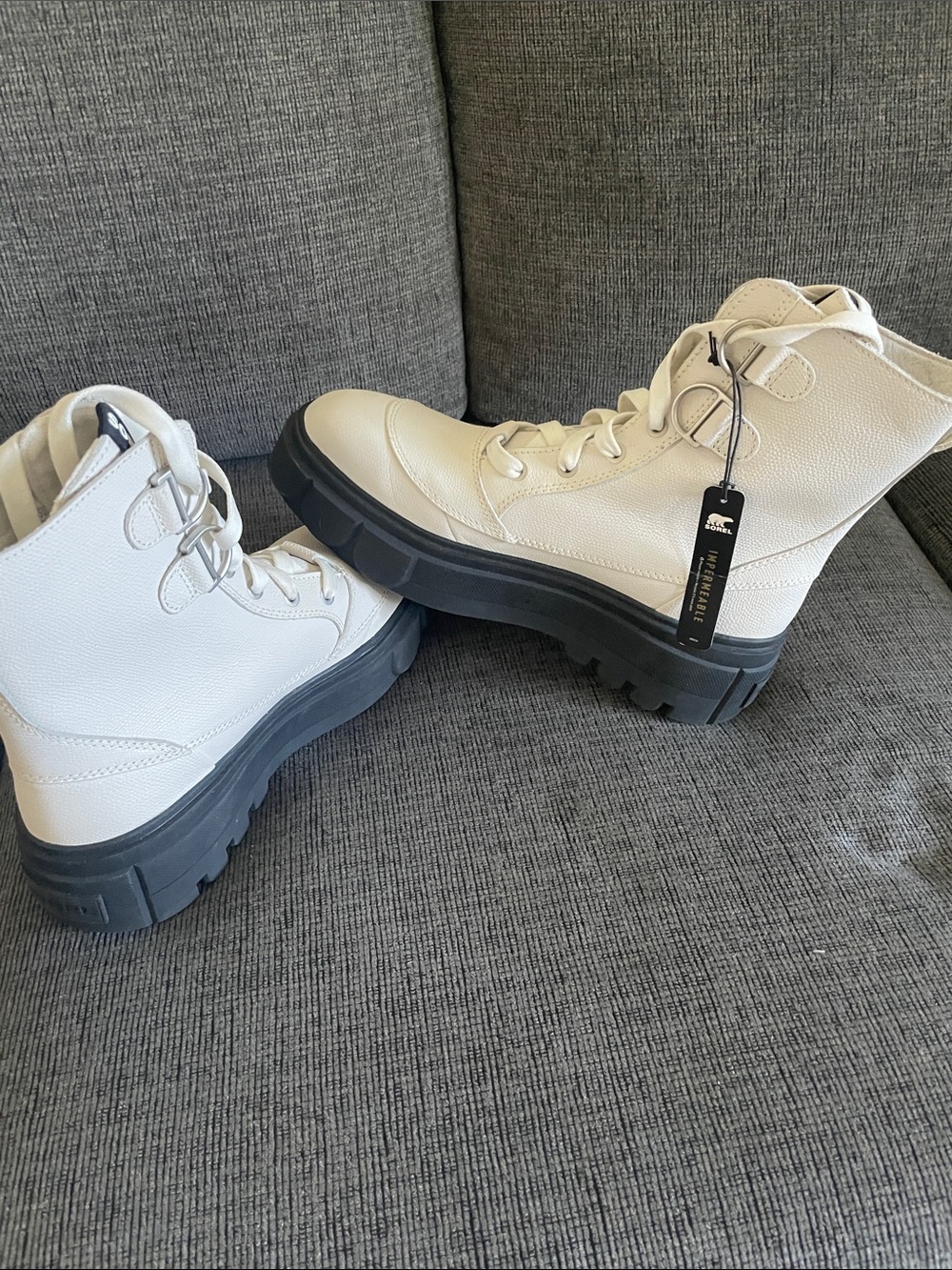 Women’s White Boots with Black Lug Sole - Ankle Lace-Up